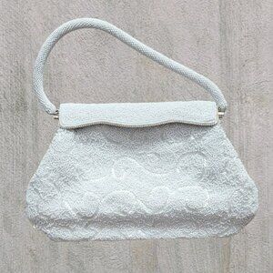 Vintage White Pearl Seeded Fashion Elegant Evening Handbag‎